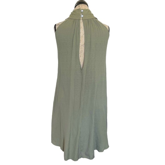 Womens Green Trapeze Dress High Mock Neckline Sleeveless Pleated Mini Sz  Small - Picture 3 of 12